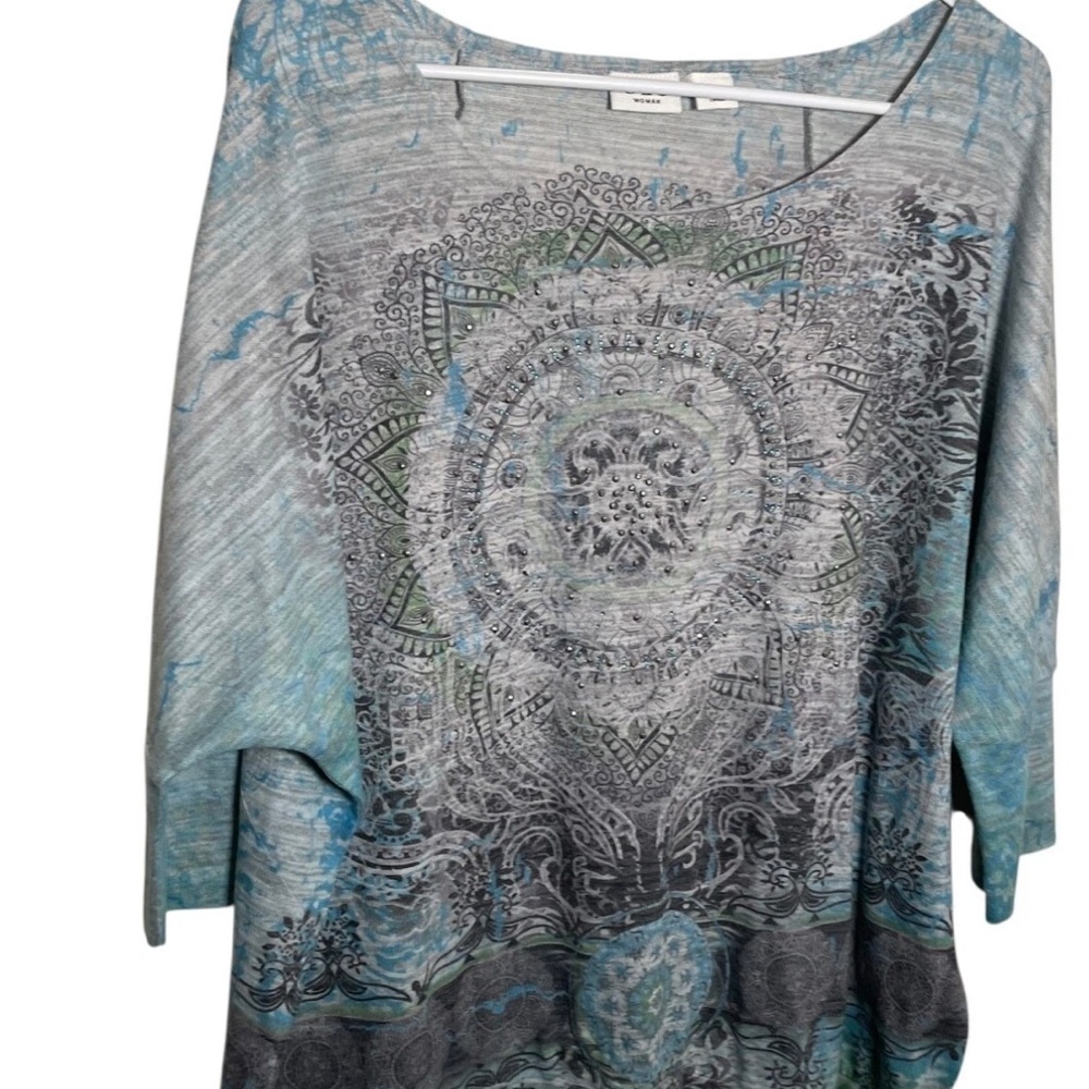 Gray and Blue Mandala Print Women's Top